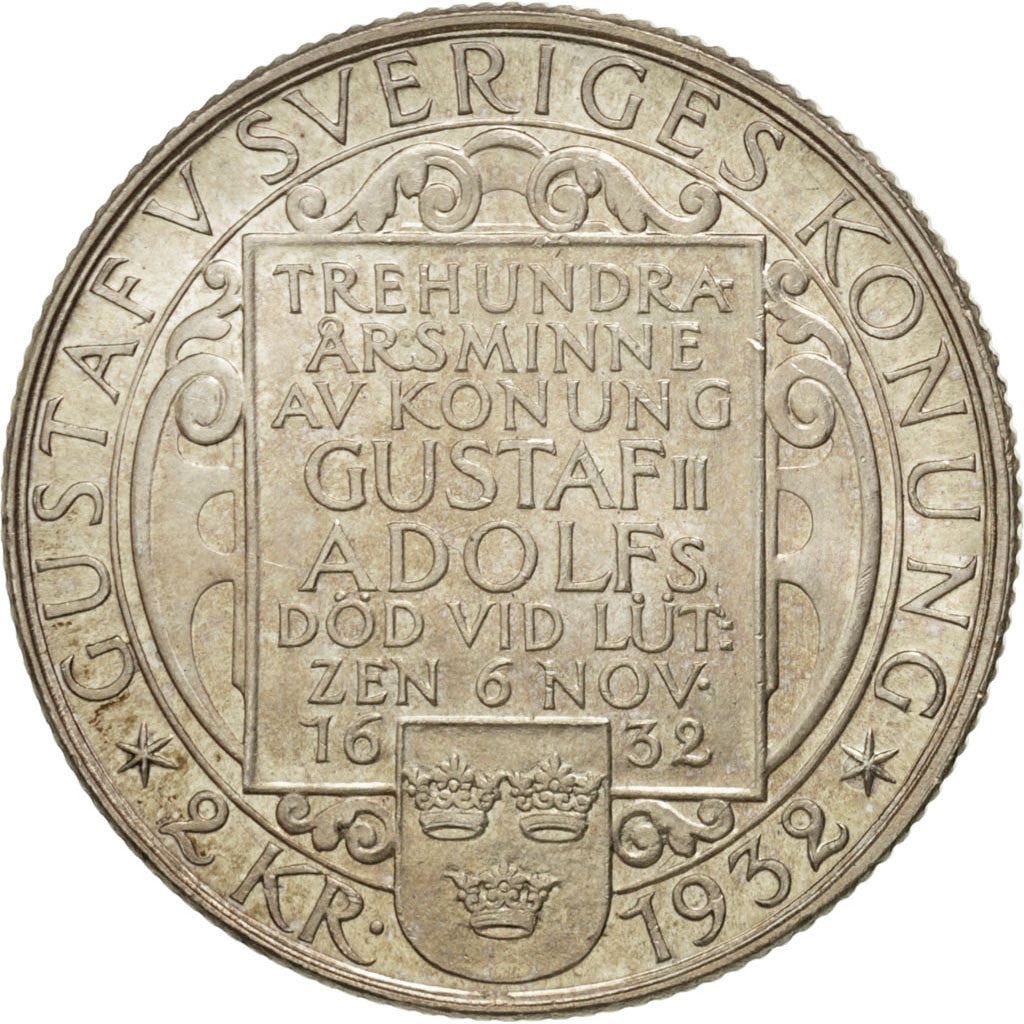 Coin, Sweden, Gustaf V, 2 Kronor, 1932, MS(64), Silver, KM:805