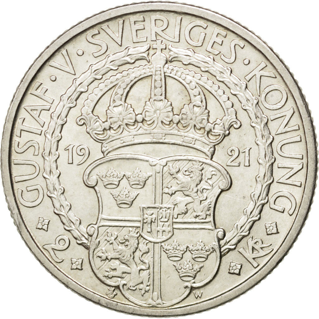 Coin, Sweden, Gustaf V, 2 Kronor, 1921, MS(60-62), Silver, KM:799