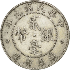 CHINA, 20 Cents, 1920, KM #423, AU(50-53), Silver, 5.33