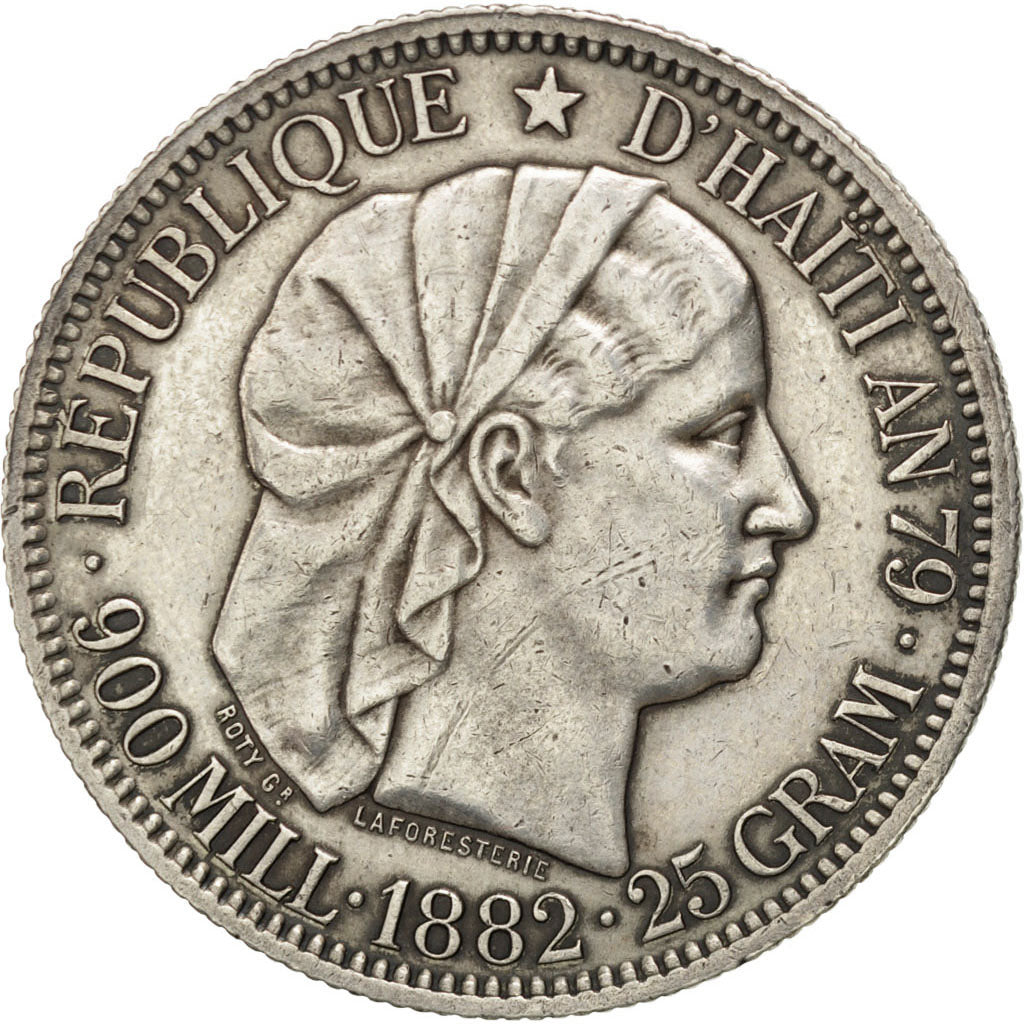 HAITI, Gourde, 1882, KM #46, EF(40-45), Silver, 25.01