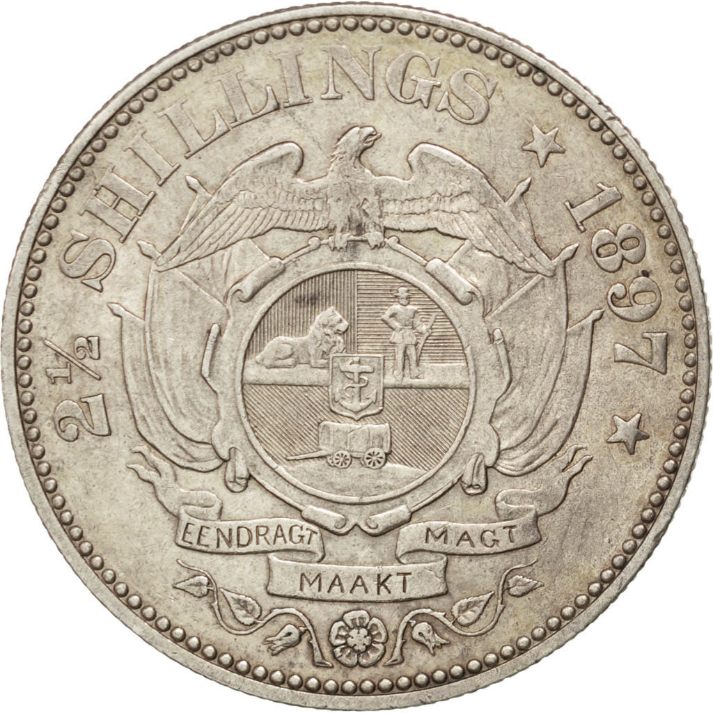 SOUTH AFRICA, 2-1/2 Shillings, 1897, KM #7, AU(55-58), Silver, 14.10