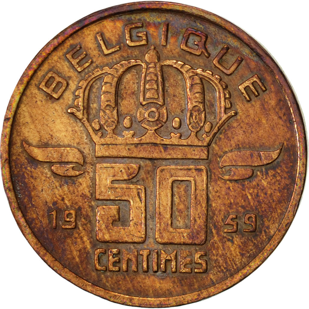 Coin, Belgium, Baudouin I, 50 Centimes, 1959, EF(40-45), Bronze, KM:148.1