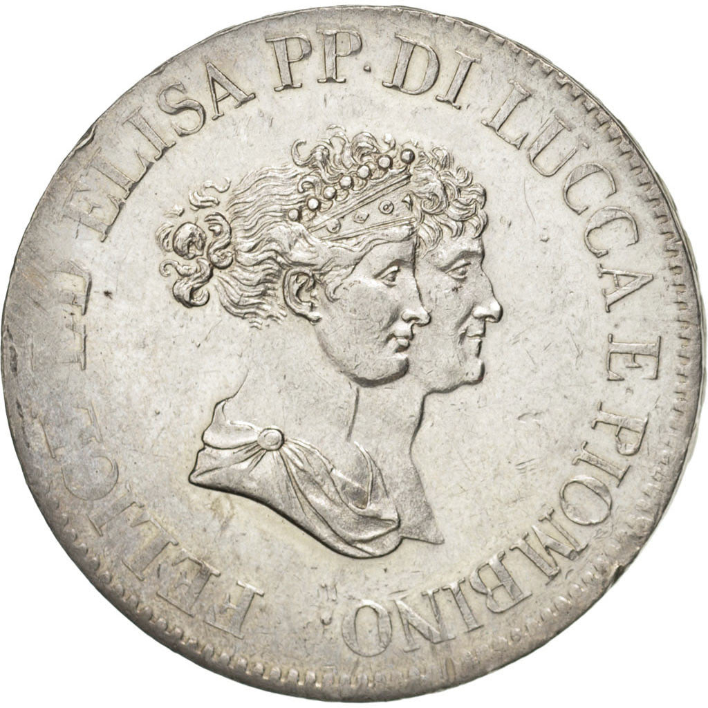 Münze, Italien Staaten, LUCCA, Felix and Elisa, 5 Franchi, 1805, VZ, Silber
