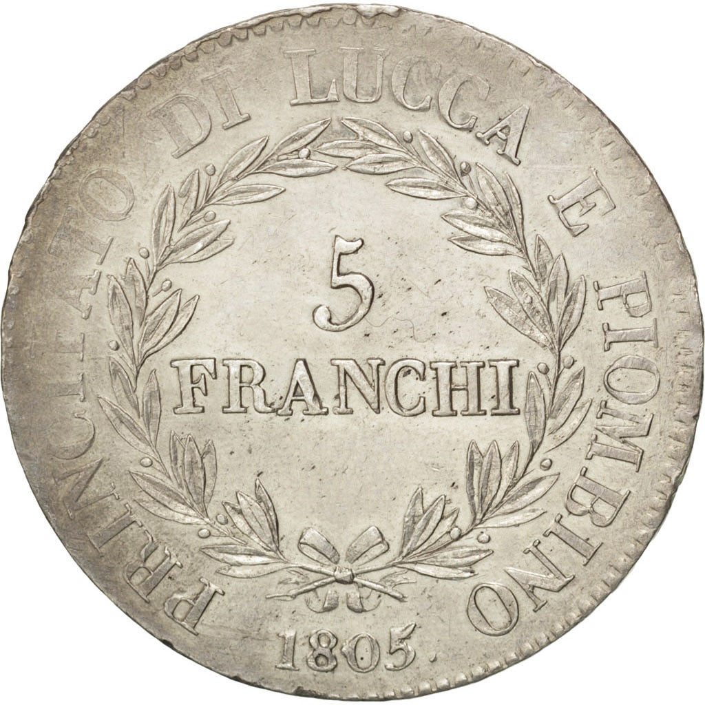 Münze, Italien Staaten, LUCCA, Felix and Elisa, 5 Franchi, 1805, VZ, Silber