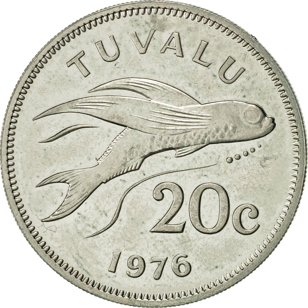 Tuvalu, Elizabeth II, 20 Cents, 1976, British Royal Mint, AU(55-58)
