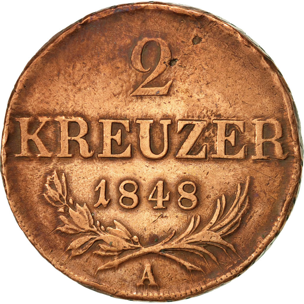 Coin, Austria, Franz Joseph I, 2 Kreuzer, 1848, EF(40-45), Copper, KM:2188