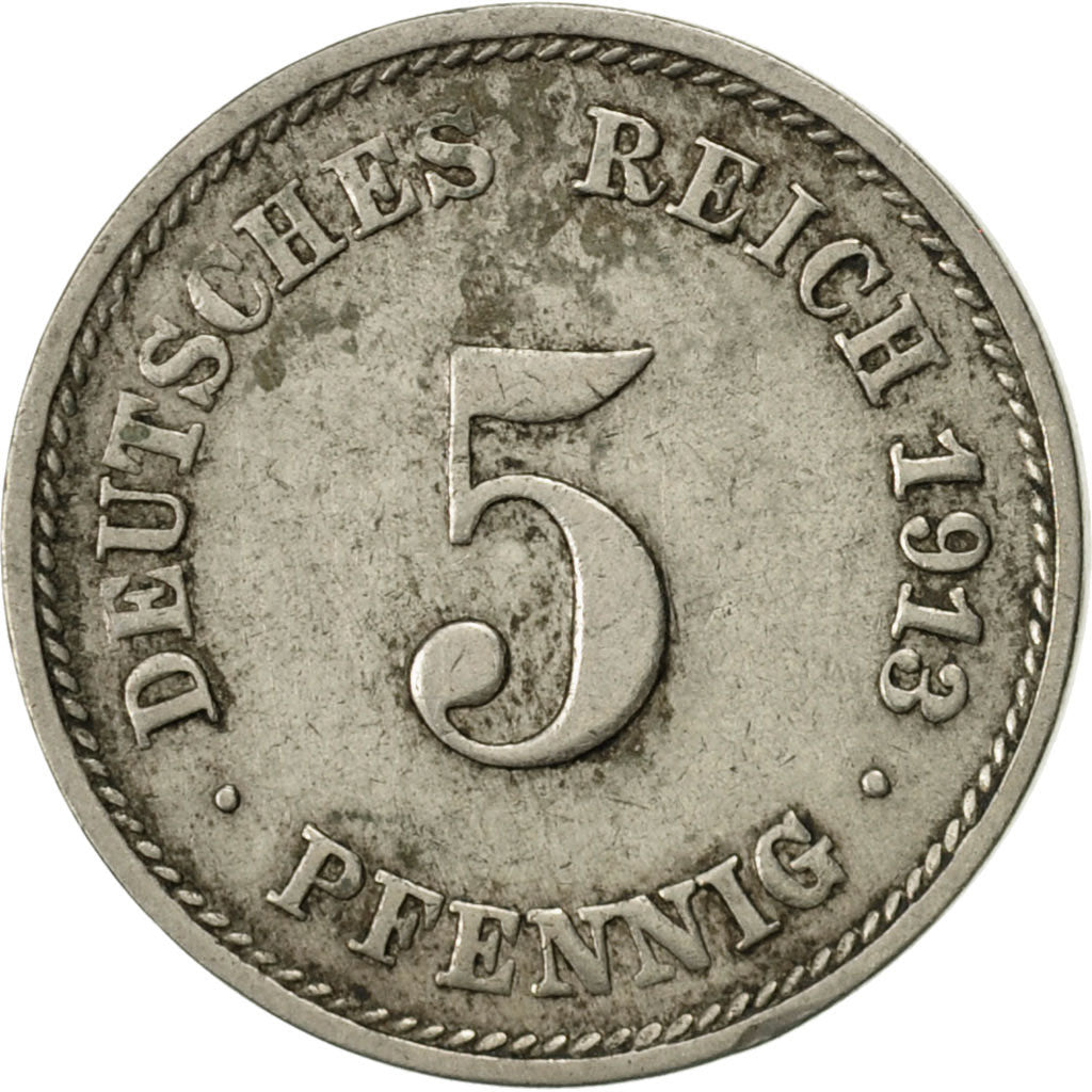 Moneta, NIEMCY - IMPERIUM, Wilhelm II, 5 Pfennig, 1913, Stuttgart, EF(40-45)