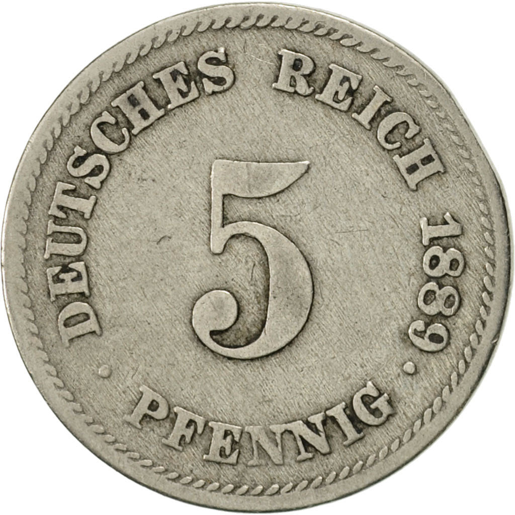 Moneta, GERMANIA - IMPERO, Wilhelm I, 5 Pfennig, 1889, Muldenhütten, MB+