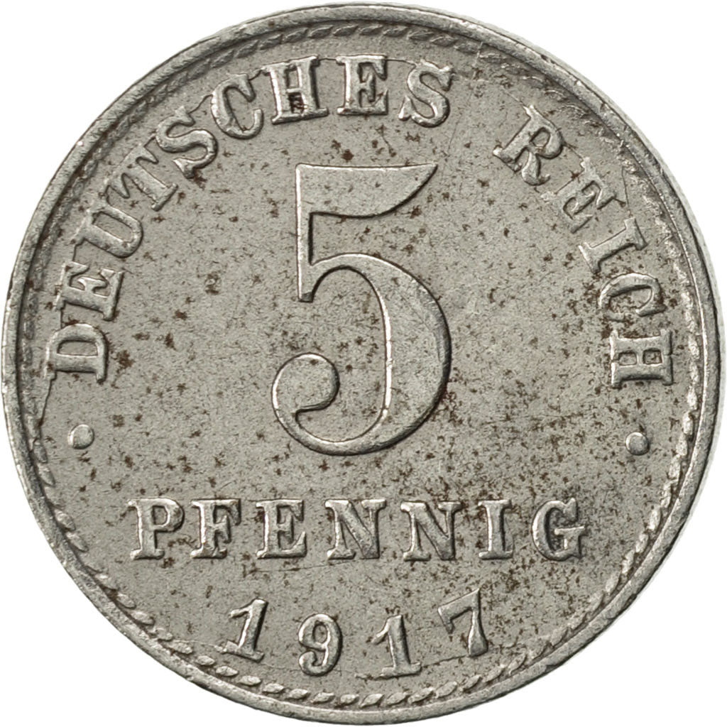 Coin, GERMANY - EMPIRE, 5 Pfennig, 1917, Berlin, AU(50-53), Iron, KM:19