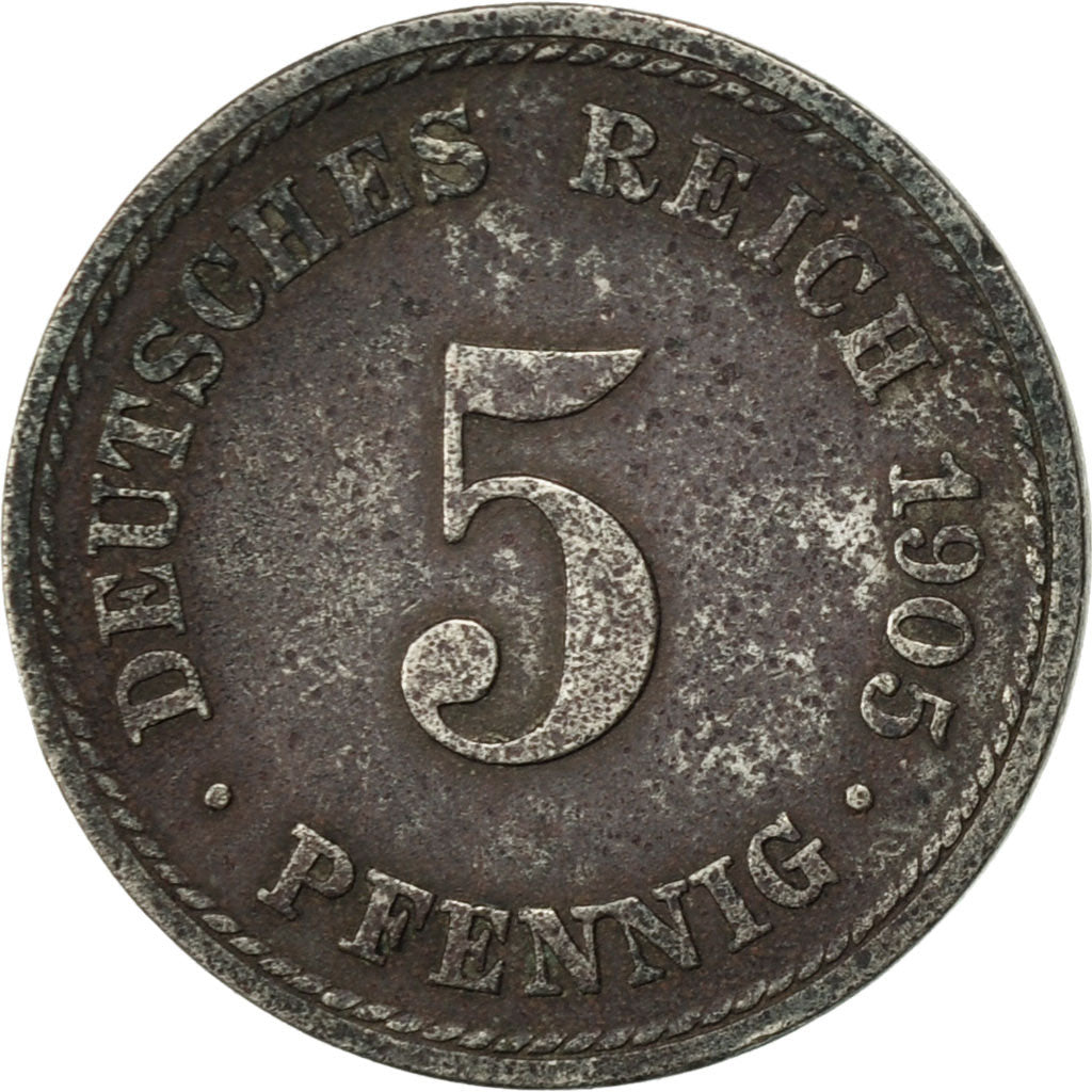 Coin, GERMANY - EMPIRE, Wilhelm II, 5 Pfennig, 1905, Stuttgart, VF(30-35)