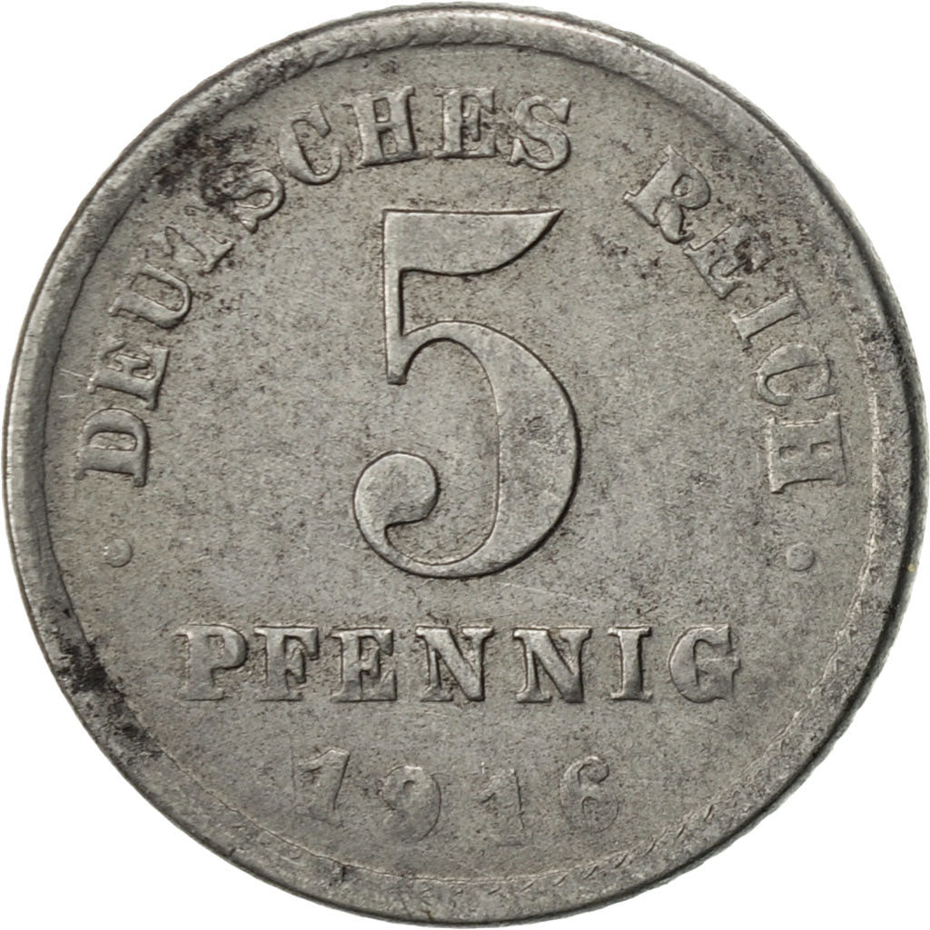 Coin, GERMANY - EMPIRE, 5 Pfennig, 1916, Munich, EF(40-45), Iron, KM:19