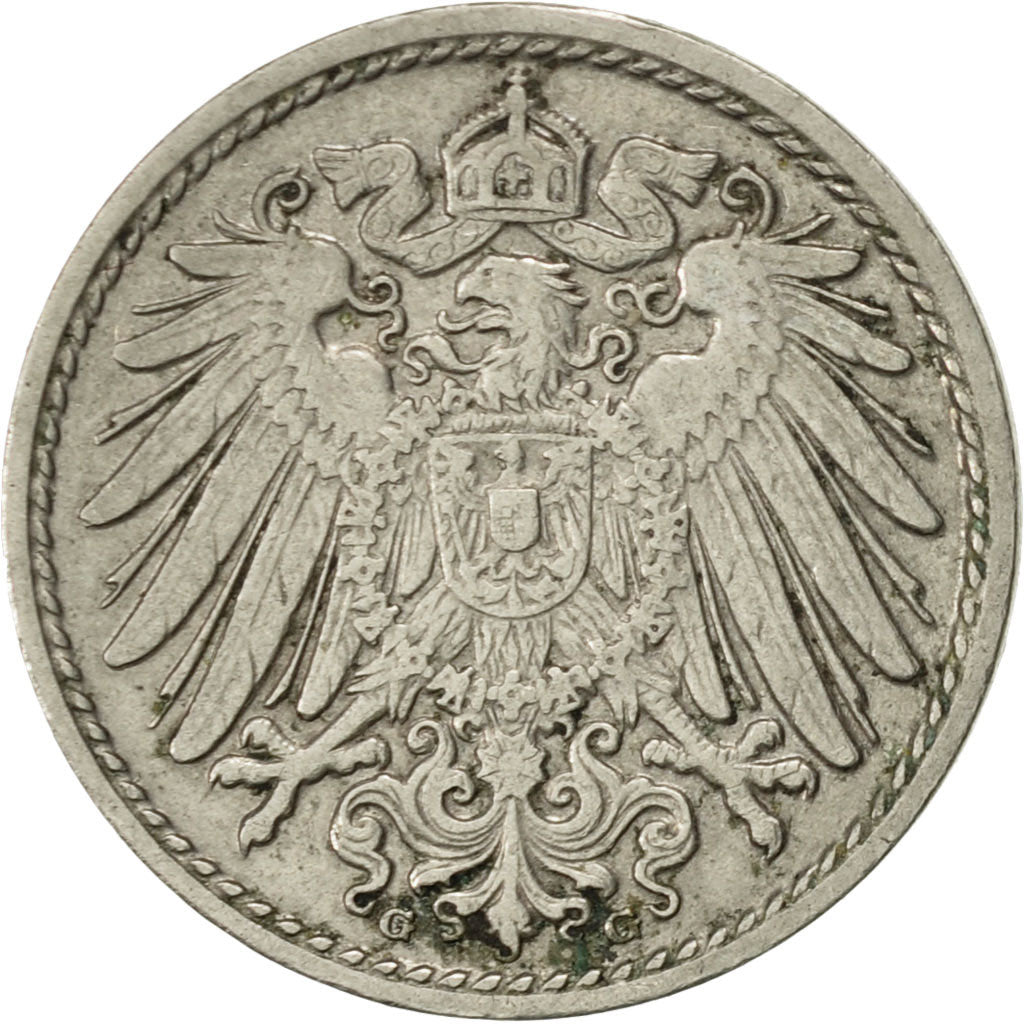 Coin, GERMANY - EMPIRE, Wilhelm II, 5 Pfennig, 1908, Karlsruhe, EF(40-45)