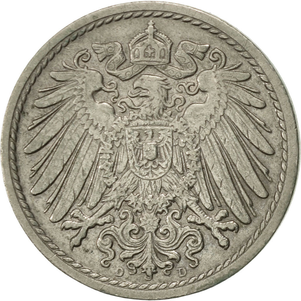 GERMANY - EMPIRE, Wilhelm II, 5 Pfennig, 1914, Munich, AU(50-53), Copper-nickel