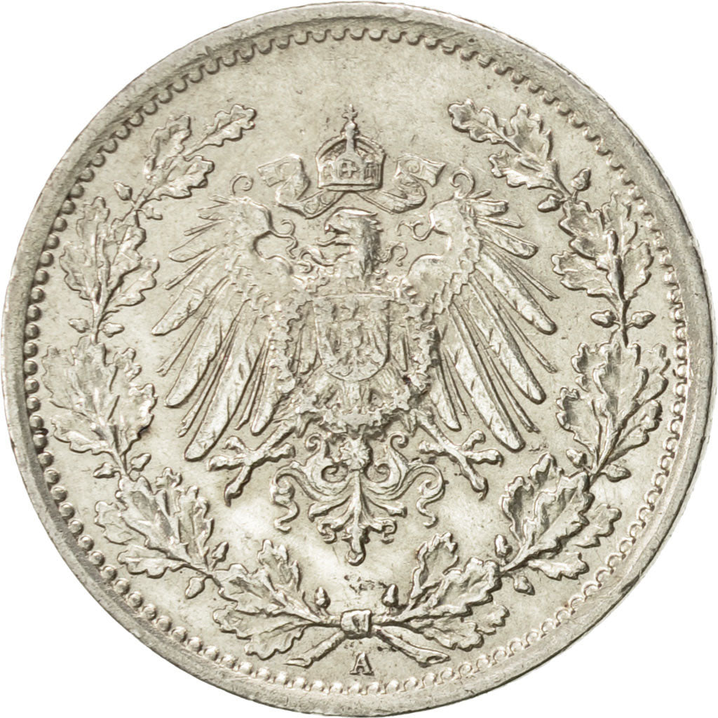 GERMANY - EMPIRE, 1/2 Mark, 1916, Berlin, AU(55-58), Silver, KM:17