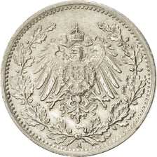 GERMANY - EMPIRE, 1/2 Mark, 1916, Berlin, AU(55-58), Silver, KM:17