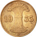 Coin, GERMANY, WEIMAR REPUBLIC, Reichspfennig, 1935, Hamburg, AU(50-53), Bronze