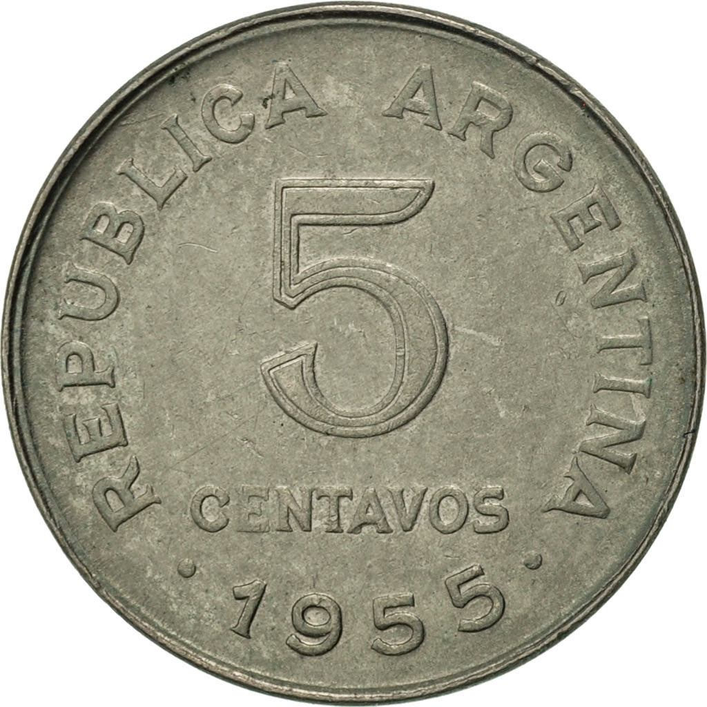 Moneda, Argentina, 5 Centavos, 1955, MBC+, Cobre - níquel recubierto de acero