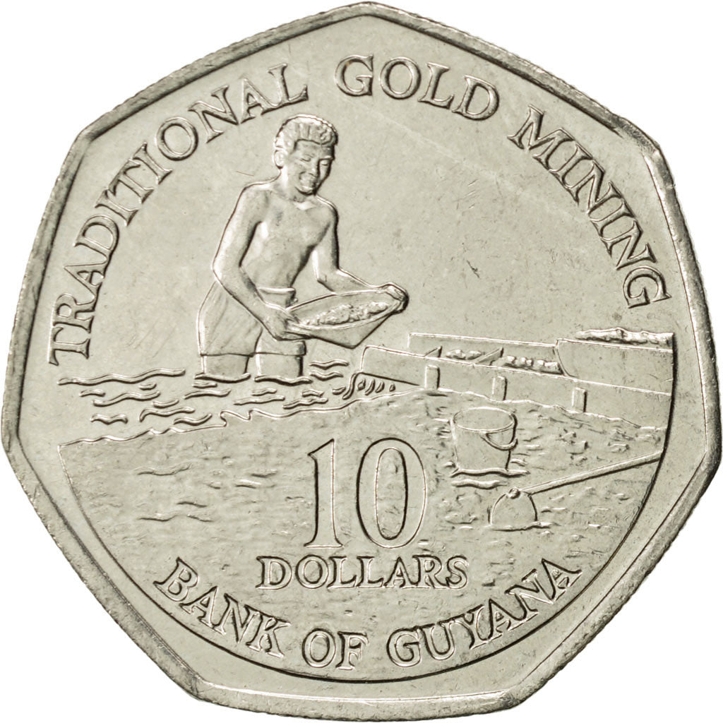 Guyana, 10 Dollars, 1996, Royal Mint, AU(55-58), Nickel plated steel, KM:52