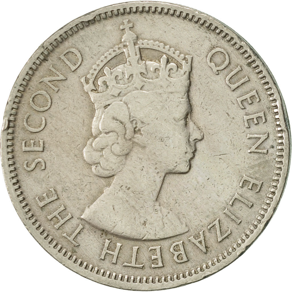 Coin, Mauritius, Elizabeth II, 1/2 Rupee, 1965, EF(40-45), Copper-nickel
