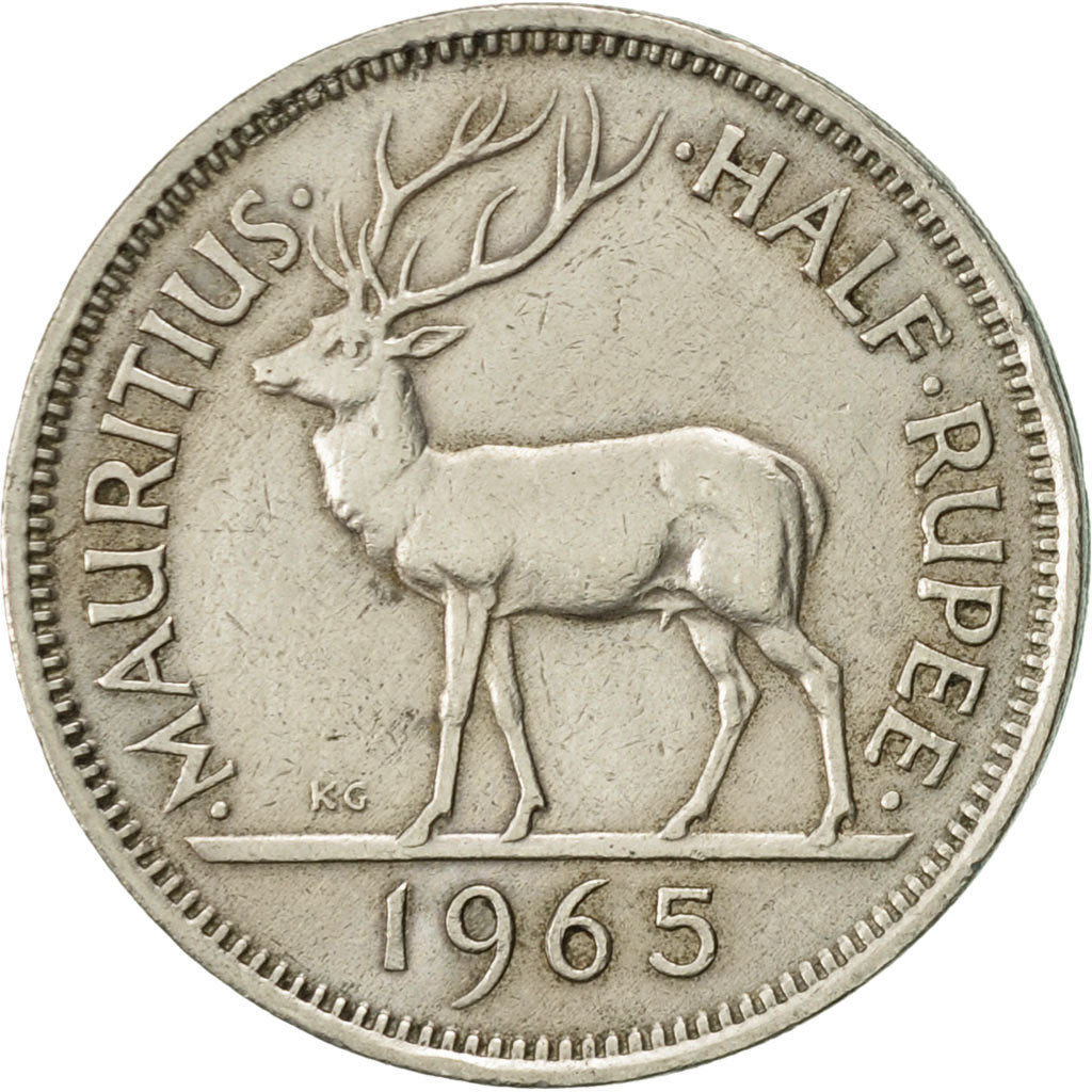 Coin, Mauritius, Elizabeth II, 1/2 Rupee, 1965, EF(40-45), Copper-nickel