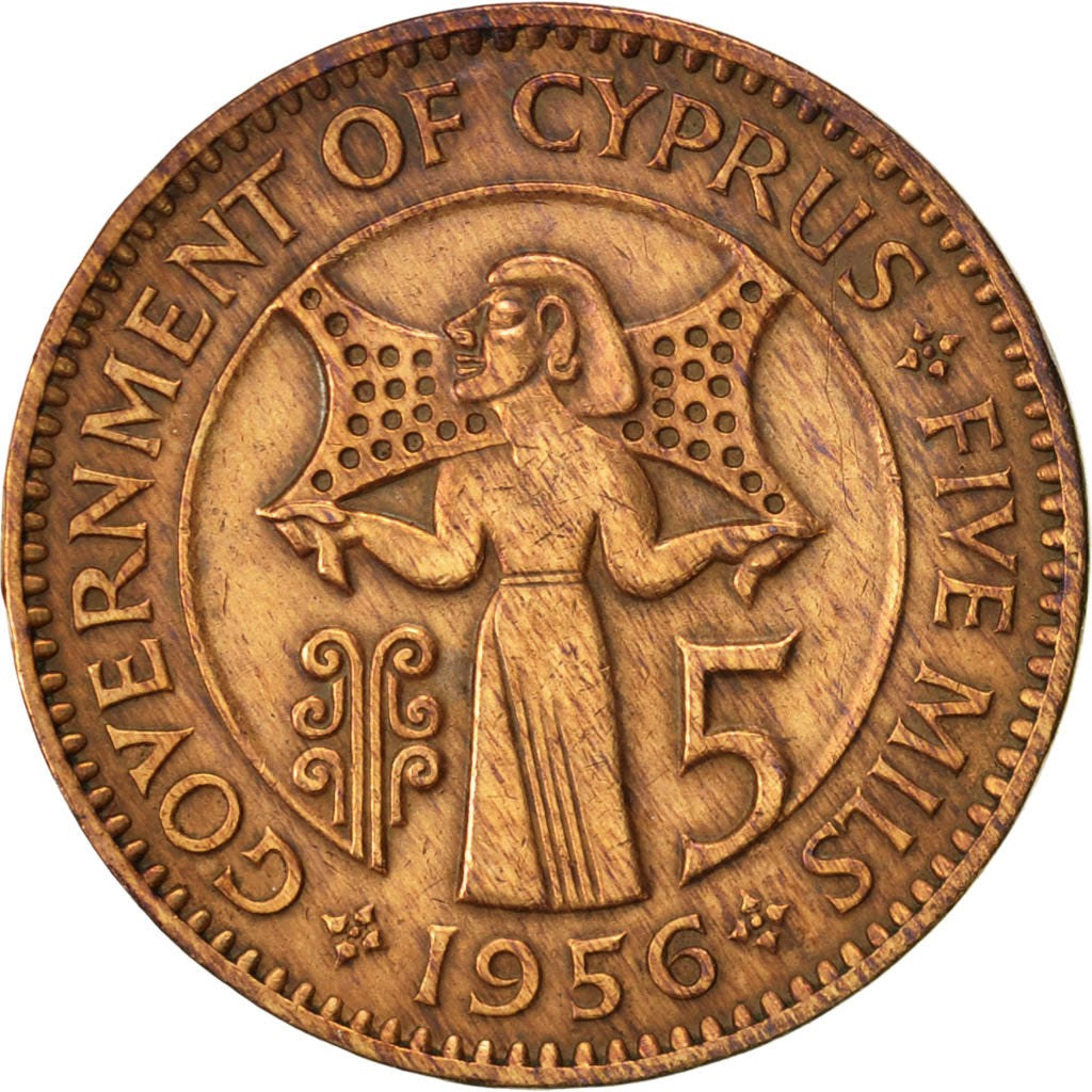 Coin, Cyprus, 5 Mils, 1956, EF(40-45), Bronze, KM:34