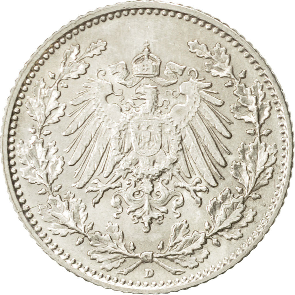 Coin, GERMANY - EMPIRE, 1/2 Mark, 1906, Munich, AU(55-58), Silver, KM:17