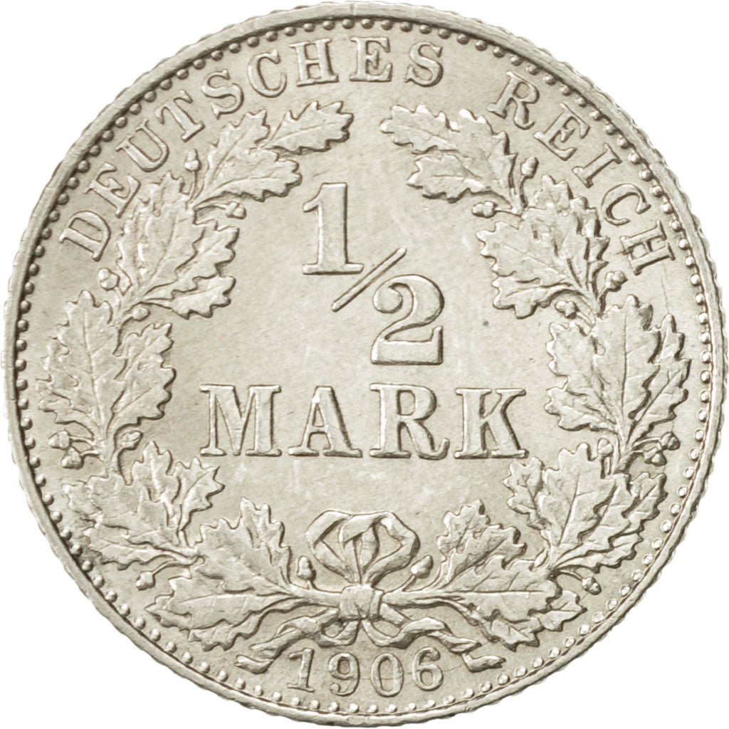Coin, GERMANY - EMPIRE, 1/2 Mark, 1906, Munich, AU(55-58), Silver, KM:17