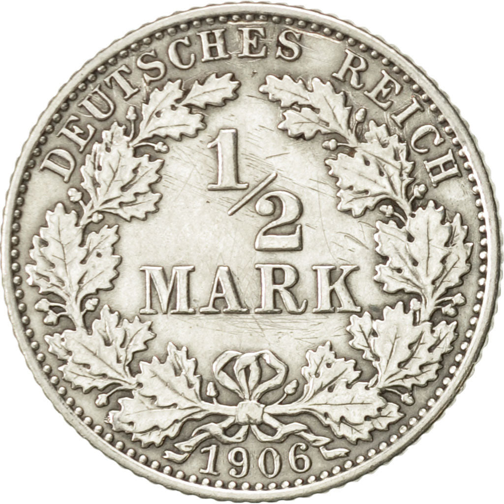 Münze, GERMANY - EMPIRE, 1/2 Mark, 1906, Muldenhütten, VZ, Silber, KM:17