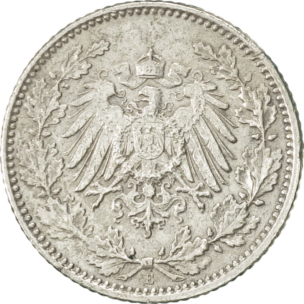 Münze, GERMANY - EMPIRE, 1/2 Mark, 1916, Muldenhütten, VZ, Silber, KM:17