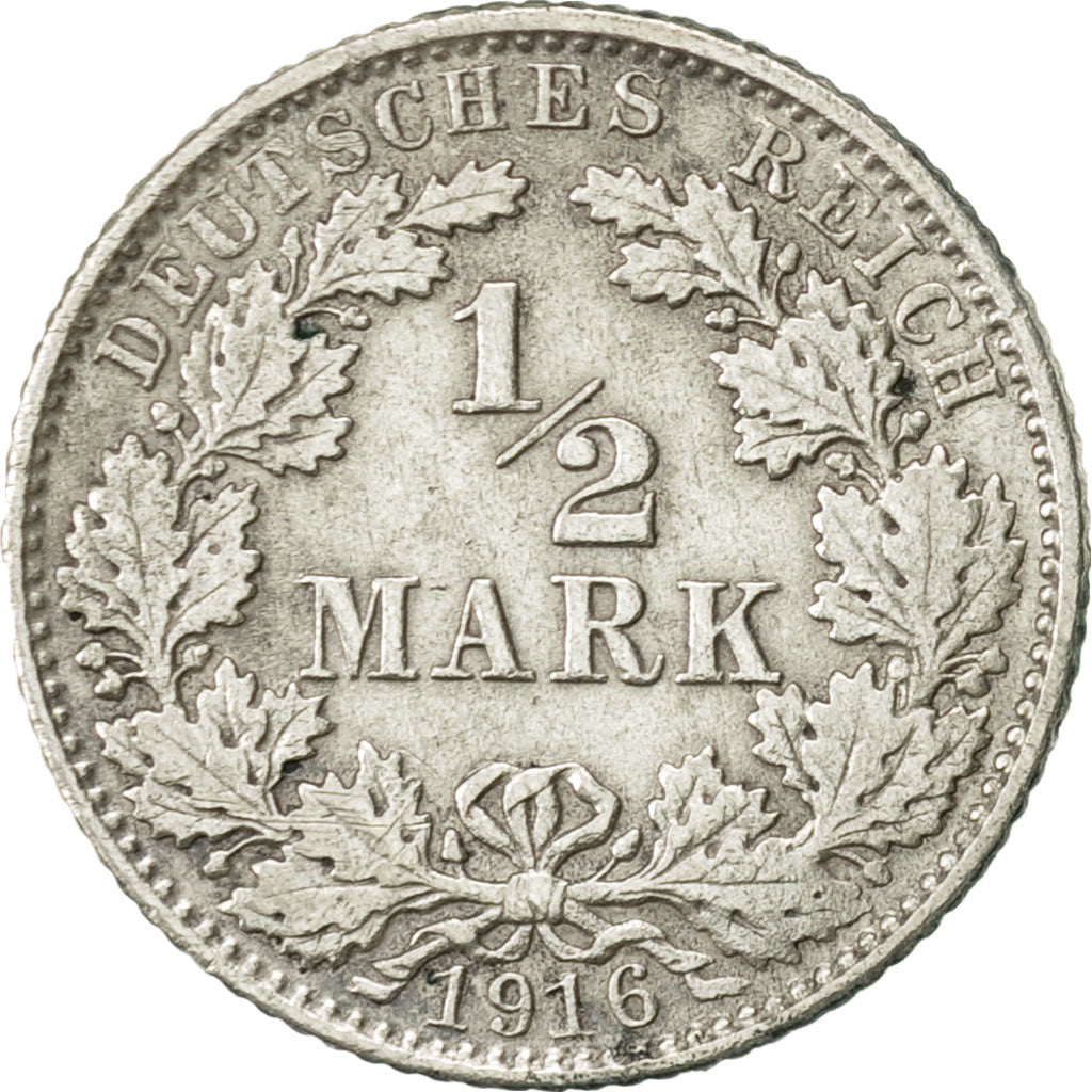 Münze, GERMANY - EMPIRE, 1/2 Mark, 1916, Muldenhütten, VZ, Silber, KM:17