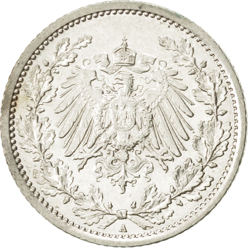 Coin, GERMANY - EMPIRE, 1/2 Mark, 1915, Berlin, AU(55-58), Silver, KM:17
