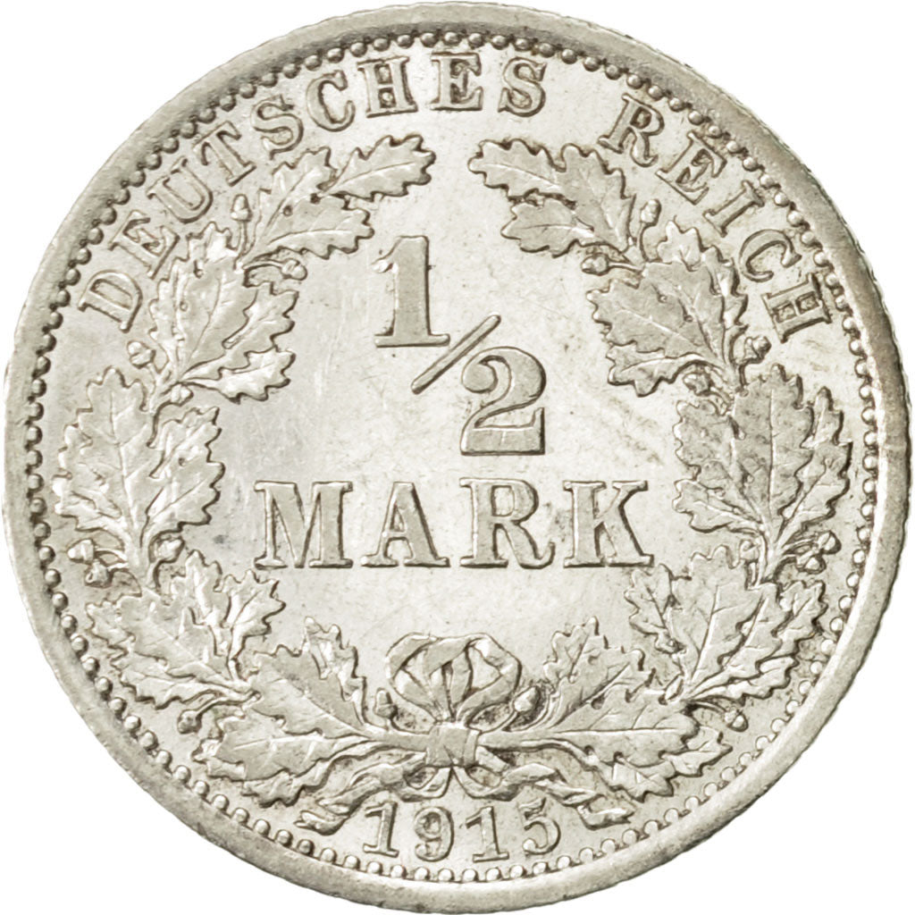 Coin, GERMANY - EMPIRE, 1/2 Mark, 1915, Berlin, AU(55-58), Silver, KM:17