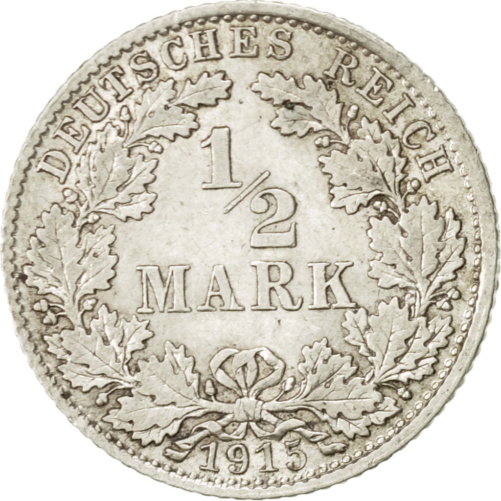 Coin, GERMANY - EMPIRE, 1/2 Mark, 1915, Munich, AU(55-58), Silver, KM:17