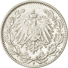 Coin, GERMANY - EMPIRE, 1/2 Mark, 1914, Hambourg, AU(55-58), Silver, KM:17