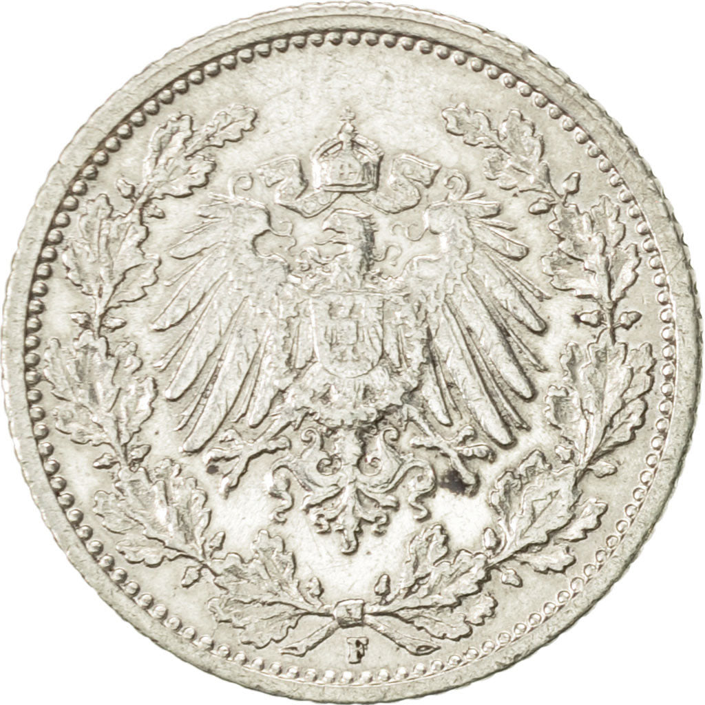 Coin, GERMANY - EMPIRE, 1/2 Mark, 1913, Stuttgart, AU(55-58), Silver, KM:17