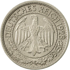 GERMANY, WEIMAR REPUBLIC, 50 Reichspfennig, 1928, Hamburg, AU(55-58), Nickel