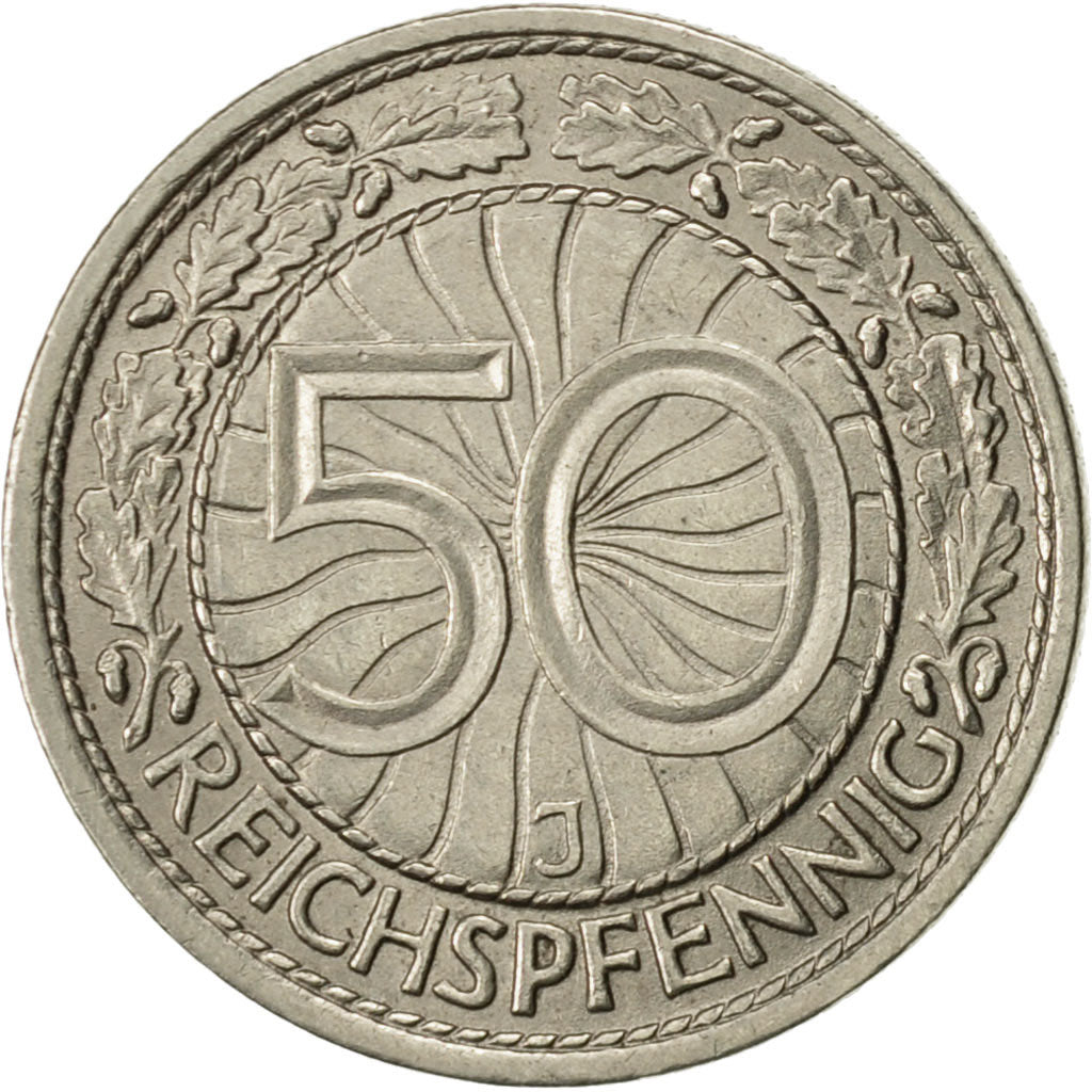 GERMANY, WEIMAR REPUBLIC, 50 Reichspfennig, 1928, Hamburg, AU(55-58), Nickel