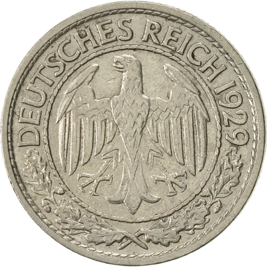 Coin, GERMANY, WEIMAR REPUBLIC, 50 Reichspfennig, 1929, Berlin, AU(55-58)