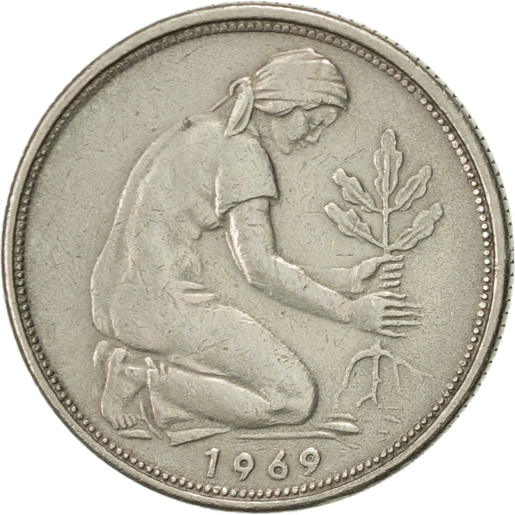 Coin, GERMANY - FEDERAL REPUBLIC, 50 Pfennig, 1969, Stuttgart, AU(50-53)
