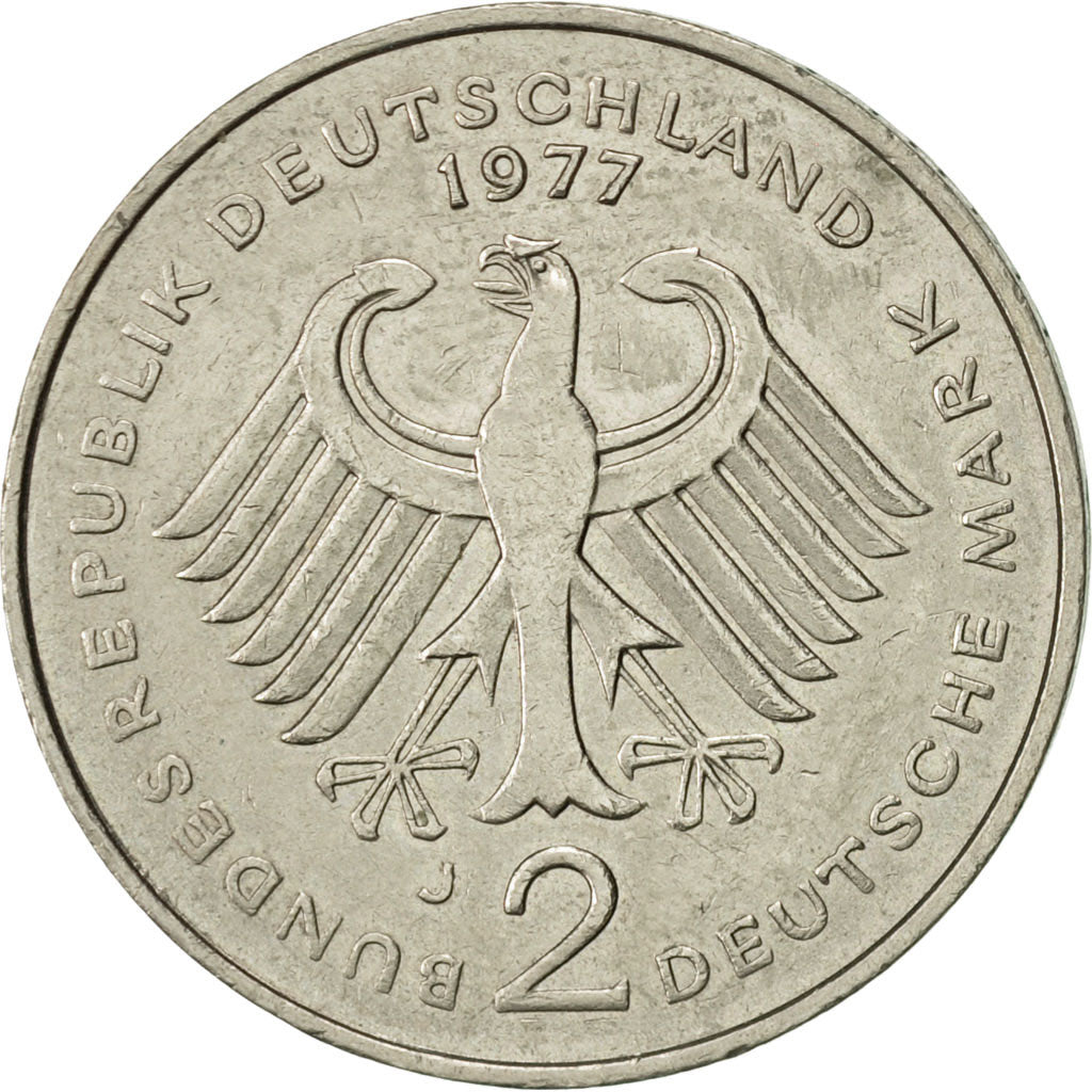 GERMANIA - REPUBBLICA FEDERALE, 2 Mark, 1977, Hambourg, BB+, Nichel ricoperto in