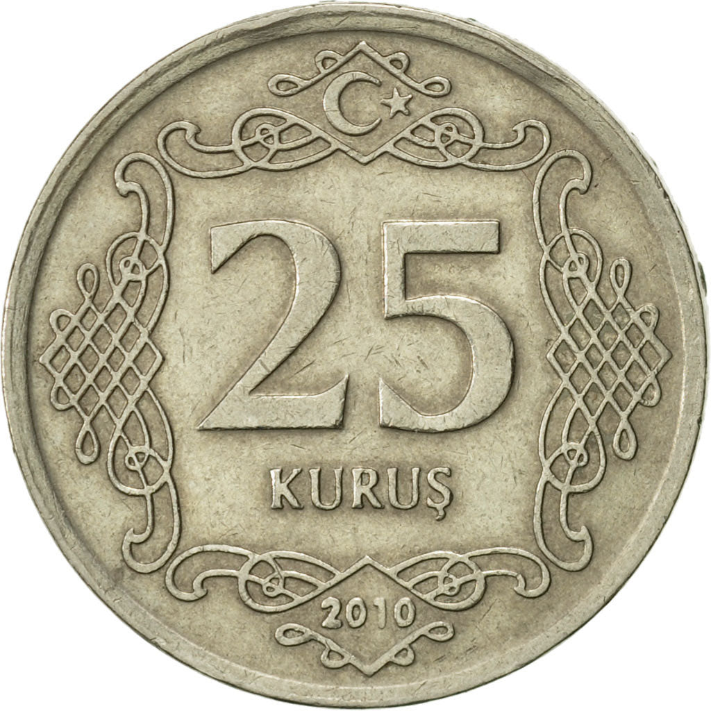 Moneta, Turchia, 25 Kurus, 2010, BB+, Rame-nichel, KM:1242