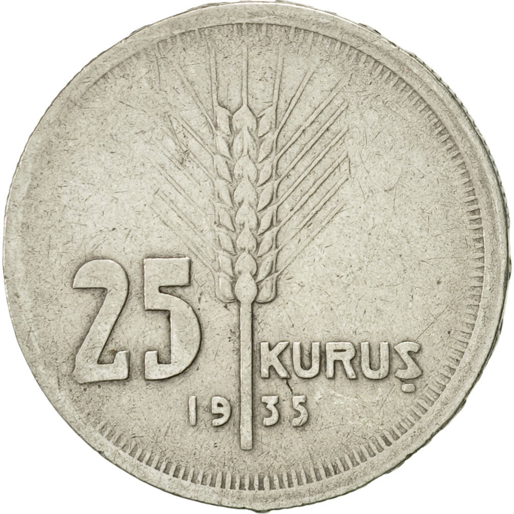 Turquía, 25 Kurus, 1935, BC+, Plata, KM:864
