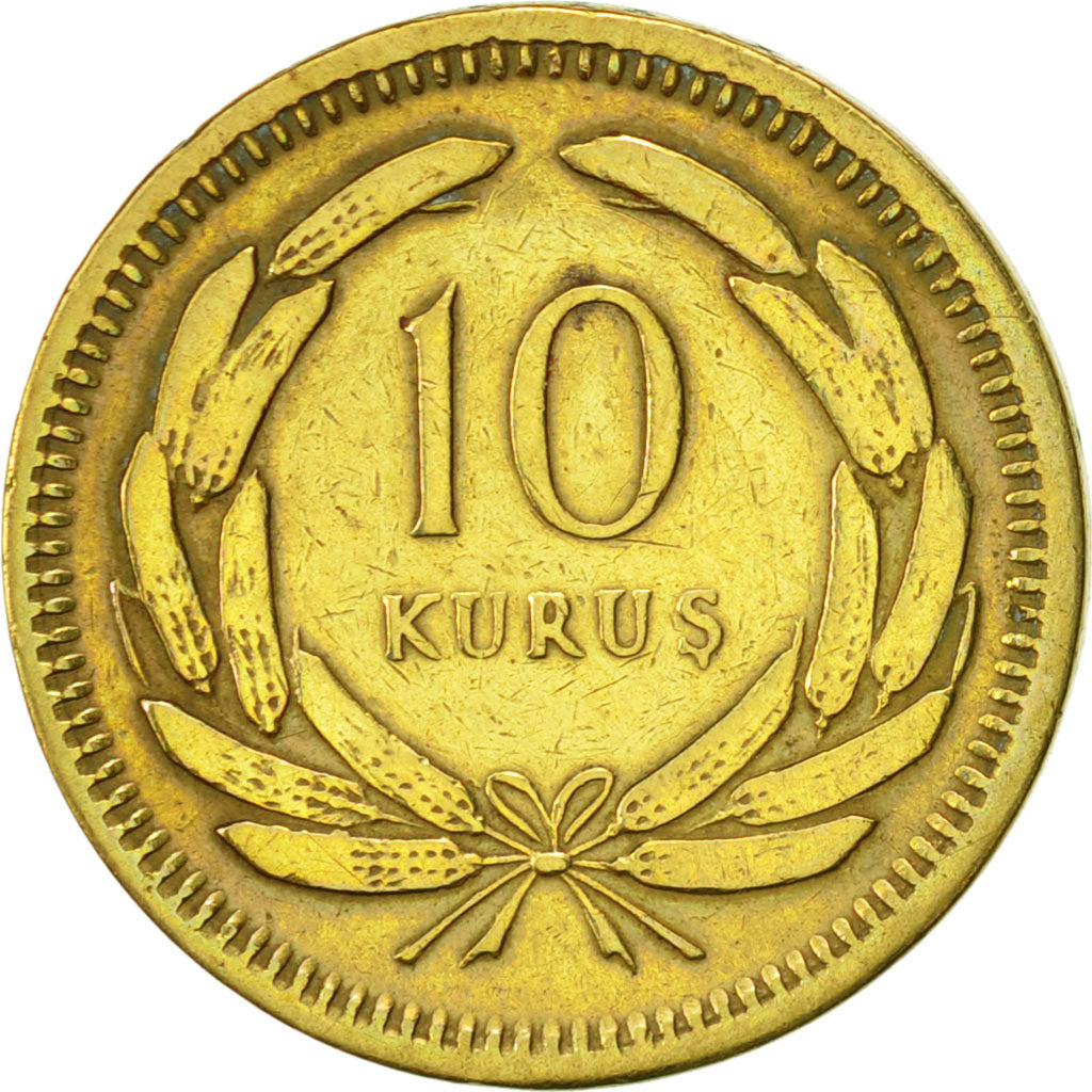 Turquía, 10 Kurus, 1956, MBC+, Latón, KM:888