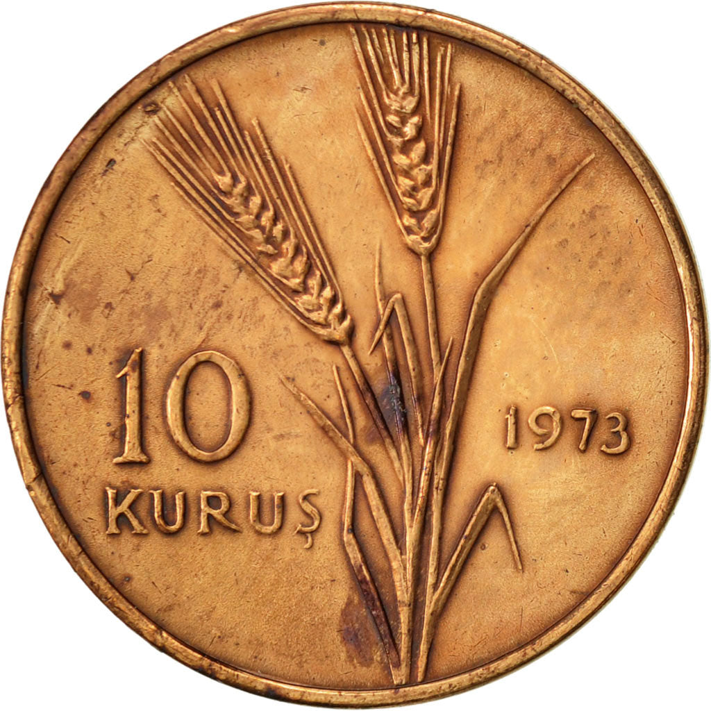 Coin, Turkey, 10 Kurus, 1973, EF(40-45), Bronze, KM:891.2