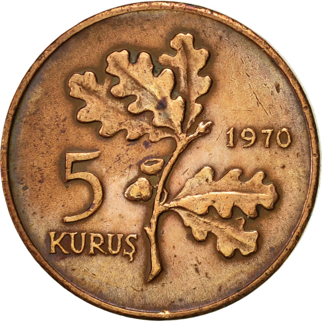 Moneta, Turchia, 5 Kurus, 1970, BB, Bronzo, KM:890.2