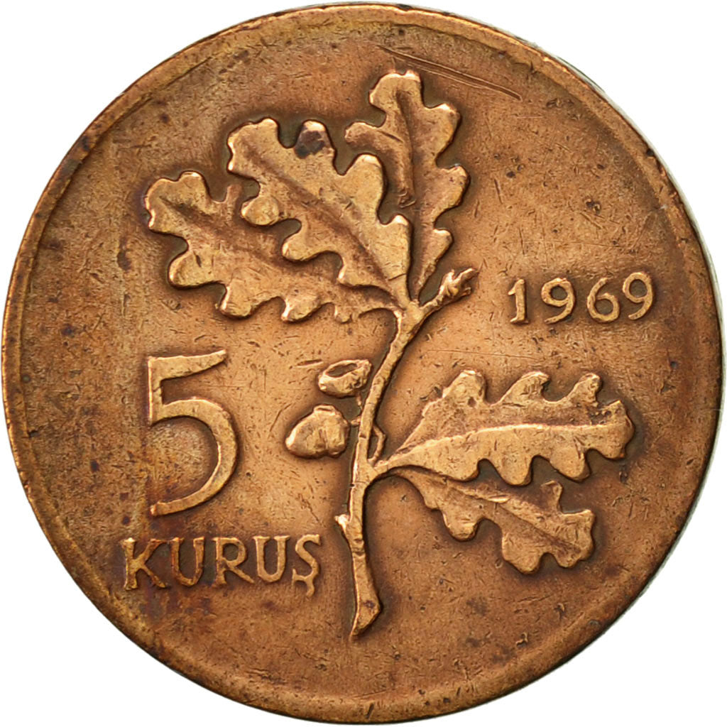 Coin, Turkey, 5 Kurus, 1969, EF(40-45), Bronze, KM:890.2