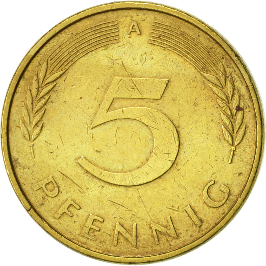 Coin, GERMANY - FEDERAL REPUBLIC, 5 Pfennig, 1990, Berlin, AU(50-53), Brass Clad