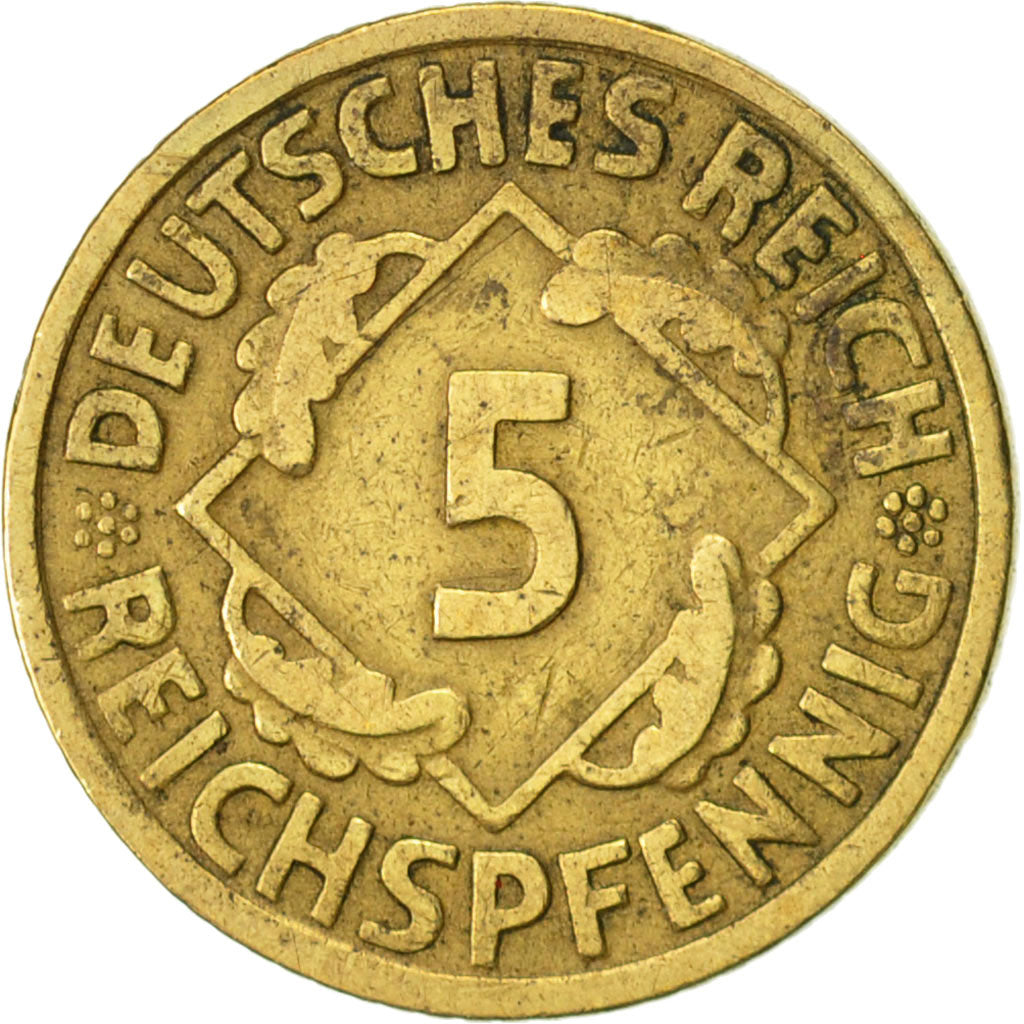 Coin, GERMANY, WEIMAR REPUBLIC, 5 Reichspfennig, 1925, Karlsruhe, EF(40-45)