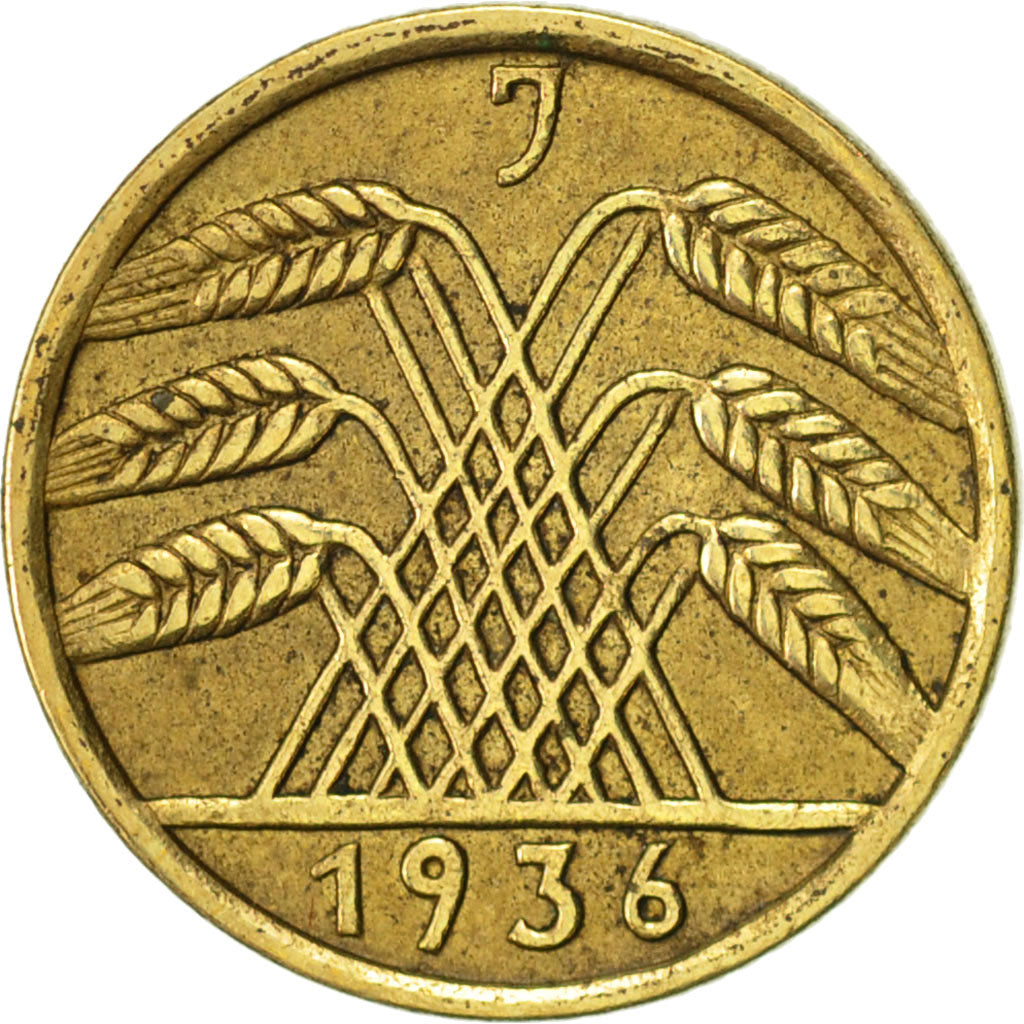 ALEMANIA - REPÚBLICA DE WEIMAR, 5 Reichspfennig, 1936, Hambourg, MBC, Aluminio