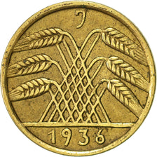 ALEMANIA - REPÚBLICA DE WEIMAR, 5 Reichspfennig, 1936, Hambourg, MBC, Aluminio